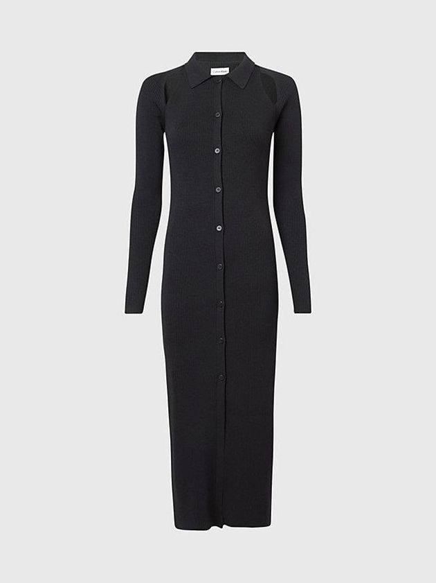 Black Calvin Klein Slim Ribbed Midi Shirt Women Dress | IUGJ-86749