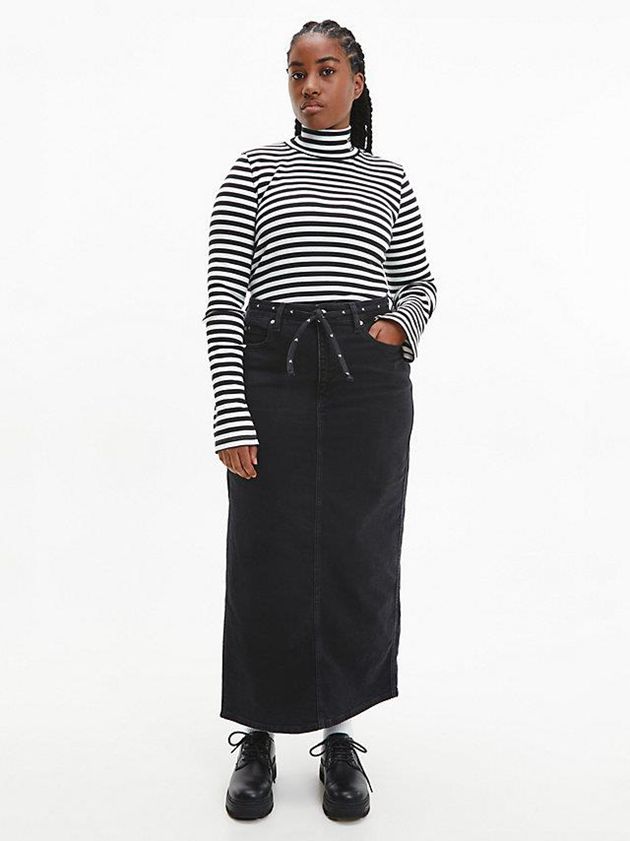 Black Calvin Klein Slim Ribbed Mock Neck Women Top | DCHJ-54932