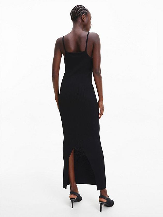 Black Calvin Klein Slim Ribbed Slip Women Dress | MLSQ-87309