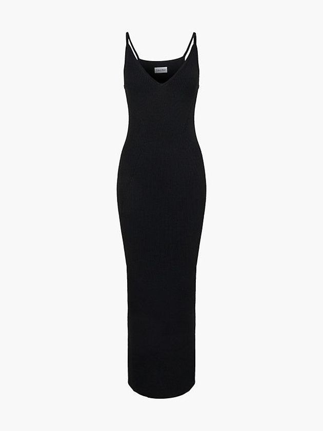 Black Calvin Klein Slim Ribbed Slip Women Dress | MLSQ-87309