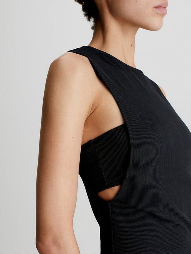 Black Calvin Klein Slim Ribbed Tank Women Dress | UFDA-29547