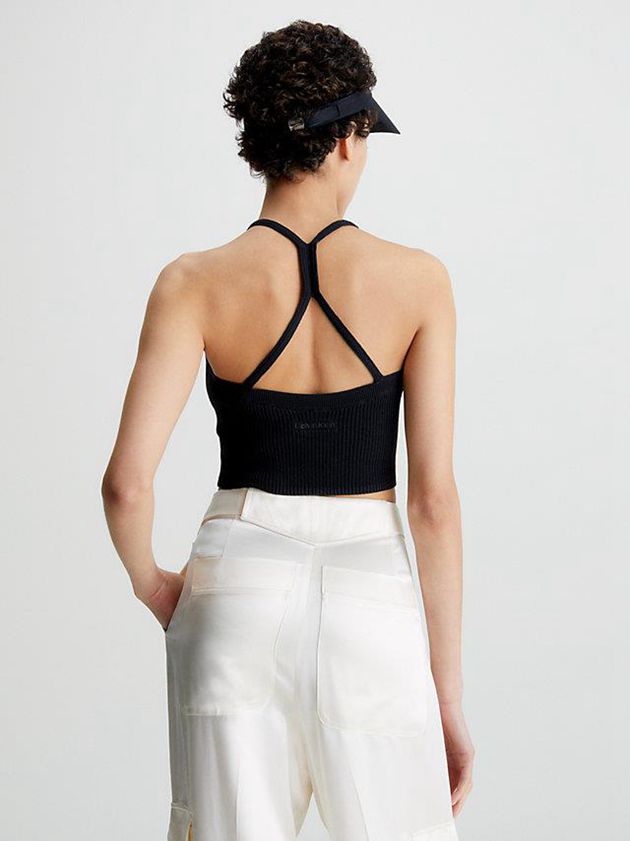 Black Calvin Klein Slim Ribbed Tank Women Top | YFTM-21350