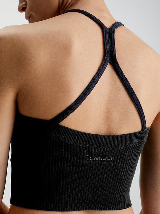 Black Calvin Klein Slim Ribbed Tank Women Top | YFTM-21350