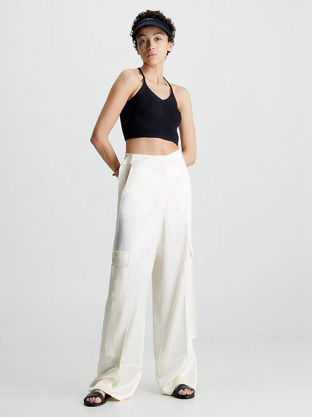 Black Calvin Klein Slim Ribbed Tank Women Top | YFTM-21350