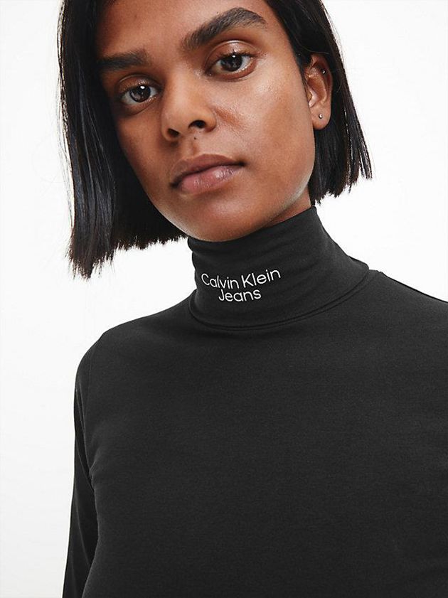 Black Calvin Klein Slim Roll Neck Women Top | ZSIF-62018