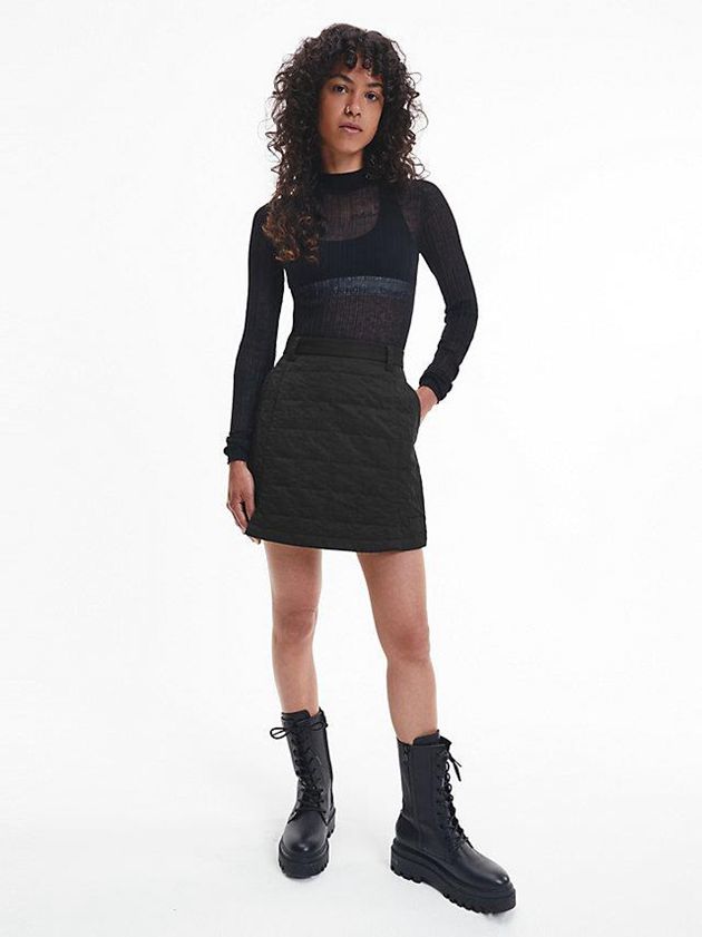Black Calvin Klein Slim Sheer Knit Jumper Women Sweater | KXMC-34201