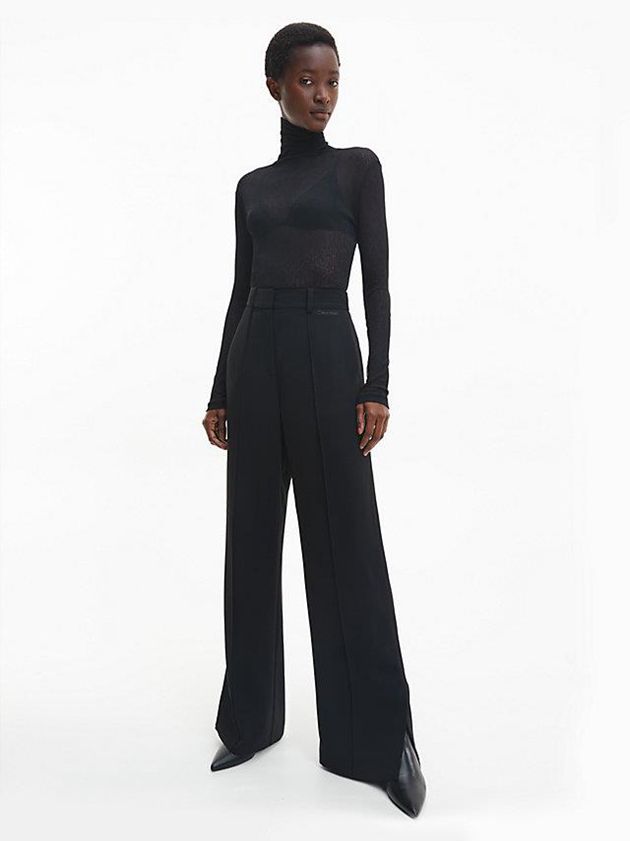 Black Calvin Klein Slim Sheer Mock Neck Jumper Women Sweater | EQWK-87530