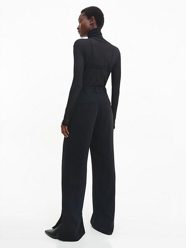 Black Calvin Klein Slim Sheer Mock Neck Jumper Women Sweater | EQWK-87530