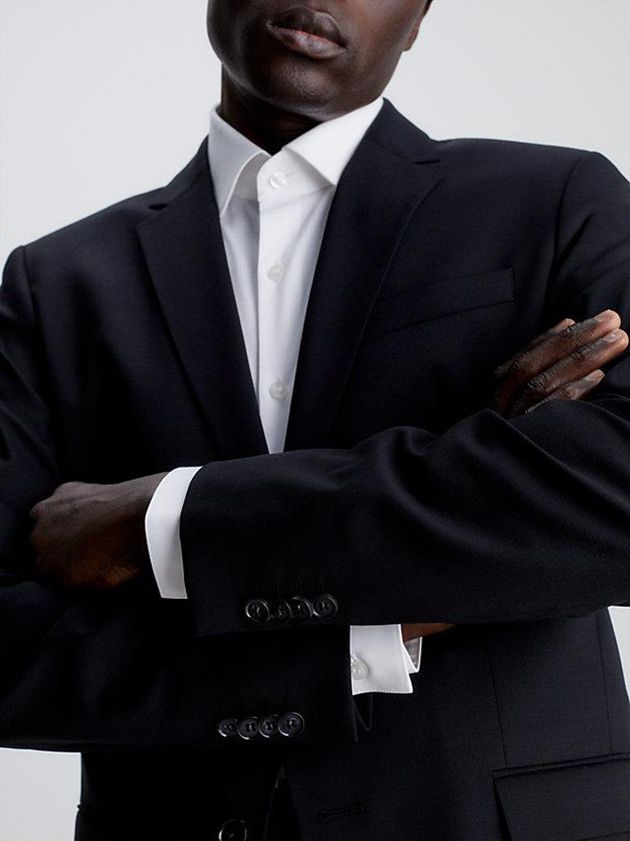 Black Calvin Klein Slim Single-Breasted Wool Stretch Men Blazer | GSPV-05314