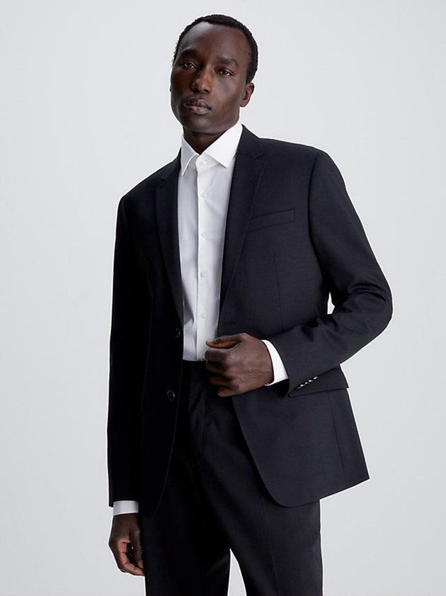Black Calvin Klein Slim Single-Breasted Wool Stretch Men Blazer | GSPV-05314