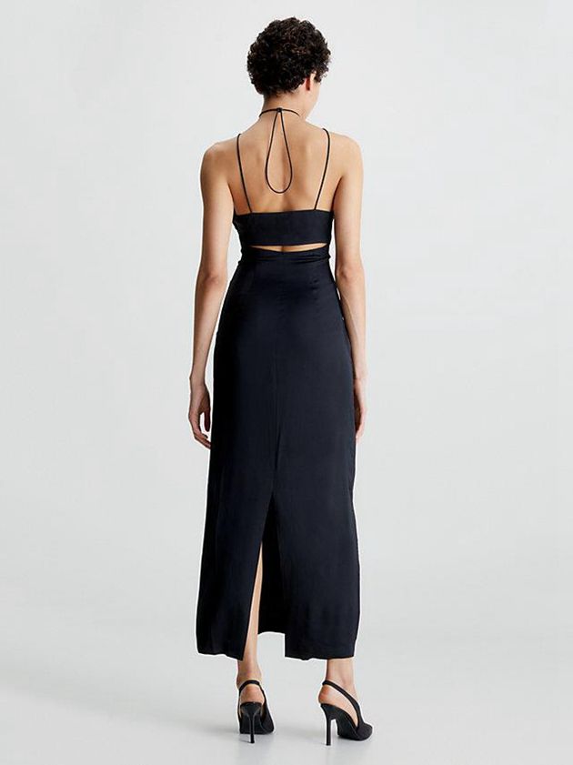 Black Calvin Klein Slim Strappy Maxi Slip Women Dress | XUID-93140