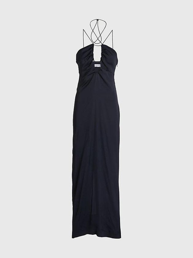 Black Calvin Klein Slim Strappy Maxi Slip Women Dress | XUID-93140