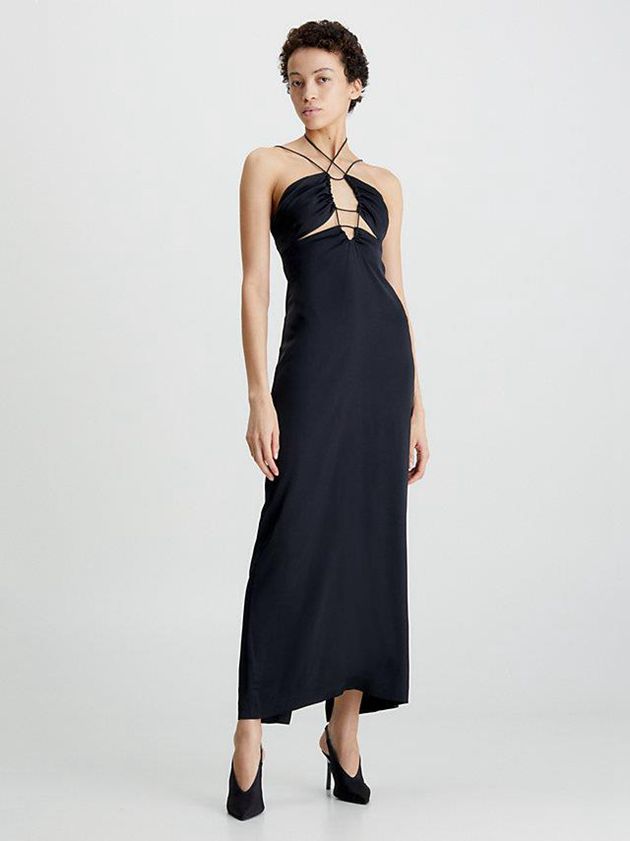 Black Calvin Klein Slim Strappy Maxi Slip Women Dress | XUID-93140