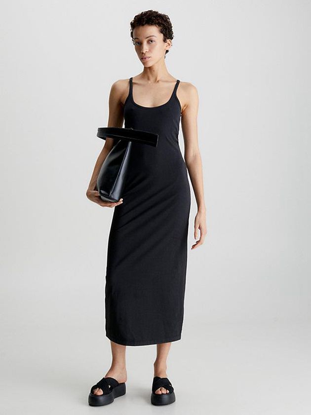Black Calvin Klein Slim Stretch Jersey Slip Women Dress | LXBD-81563