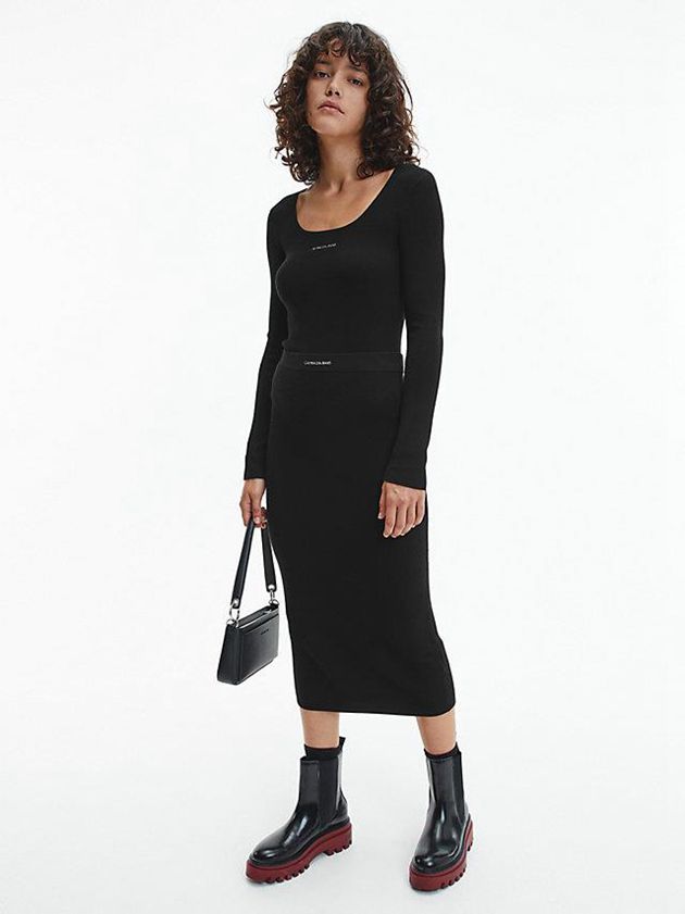 Black Calvin Klein Slim Stretch Knit Jumper Women Sweater | MQHE-83167