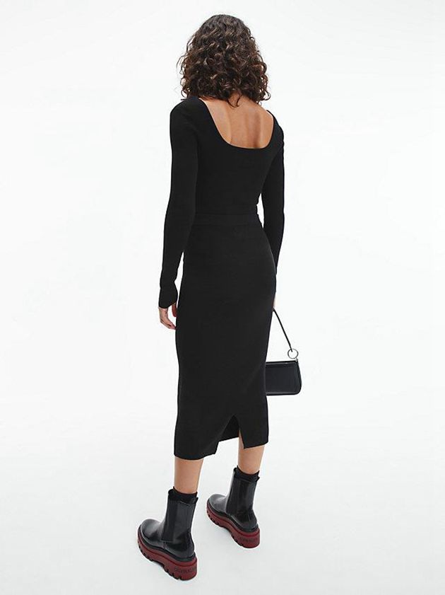Black Calvin Klein Slim Stretch Knit Jumper Women Sweater | MQHE-83167