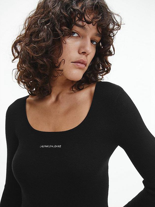 Black Calvin Klein Slim Stretch Knit Jumper Women Sweater | MQHE-83167