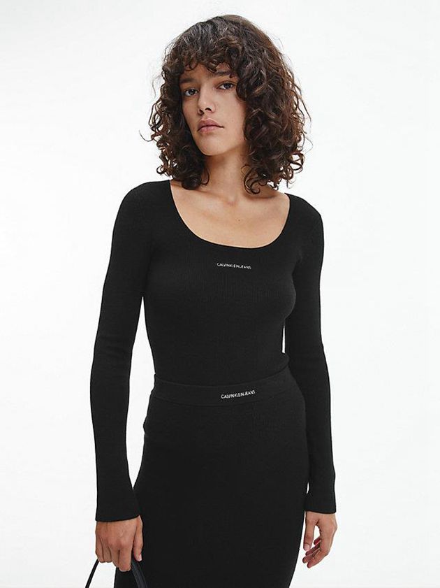 Black Calvin Klein Slim Stretch Knit Jumper Women Sweater | MQHE-83167