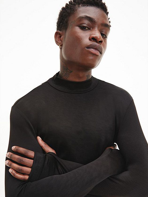 Black Calvin Klein Slim Stretch Long Sleeve Men T-Shirt | KGOX-32579