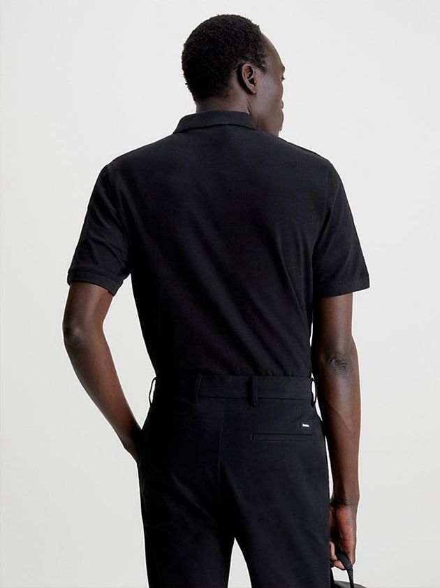 Black Calvin Klein Slim Stretch Pique Men Polo Shirt | IJYC-08317