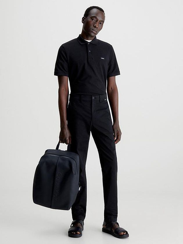 Black Calvin Klein Slim Stretch Pique Men Polo Shirt | IJYC-08317