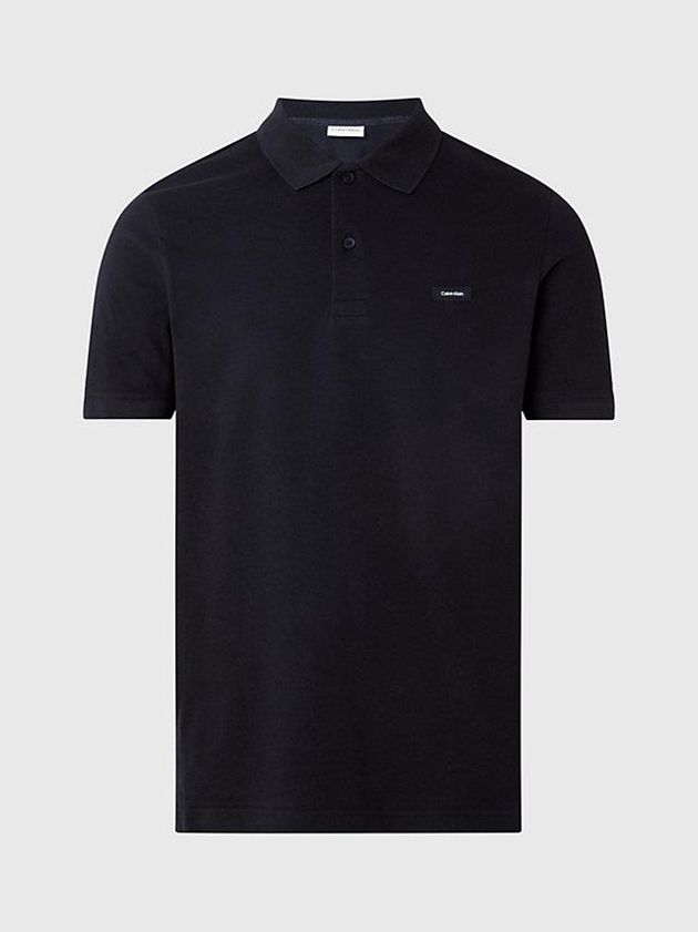 Black Calvin Klein Slim Stretch Pique Men Polo Shirt | IJYC-08317