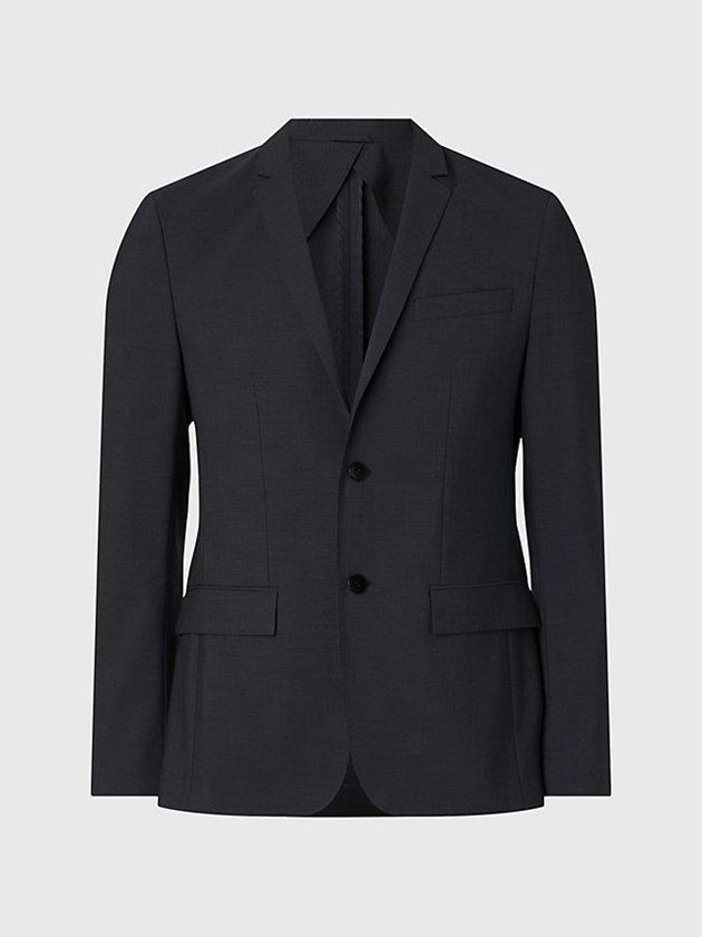 Black Calvin Klein Slim Two Tone Wool Men Blazer | OQWU-41752