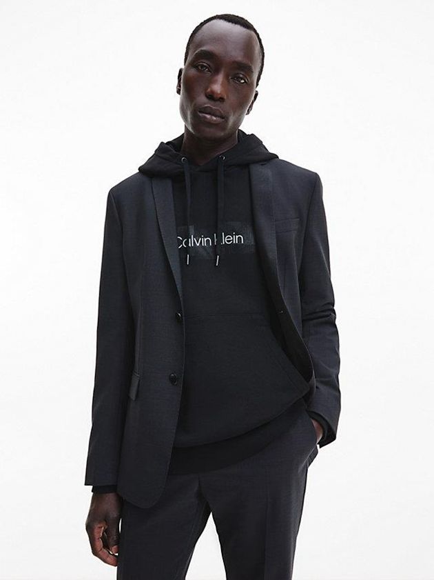 Black Calvin Klein Slim Two Tone Wool Men Blazer | OQWU-41752
