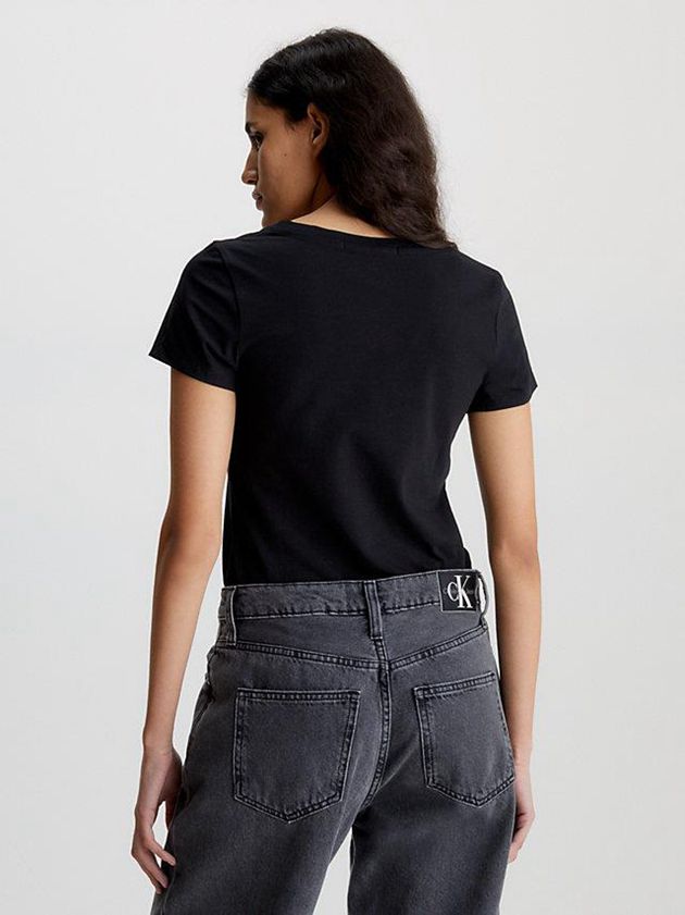 Black Calvin Klein Slim V-Neck Women T-Shirt | EBYD-81947