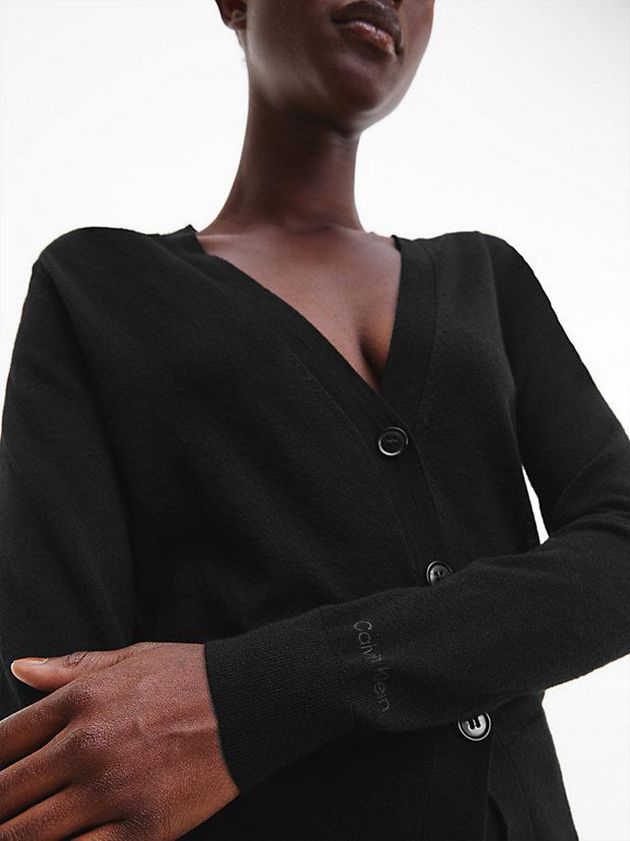 Black Calvin Klein Slim Wool Cardigan Jumper Women Sweater | KILN-29056