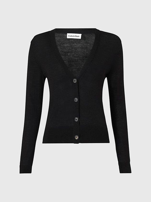 Black Calvin Klein Slim Wool Cardigan Jumper Women Sweater | KILN-29056