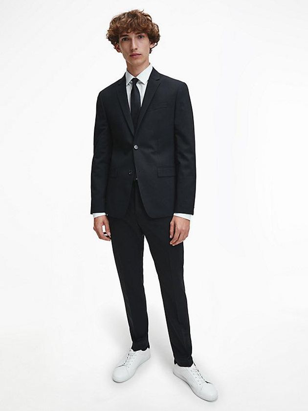 Black Calvin Klein Slim Wool Stretch Suit Men Pants | PNGH-72641