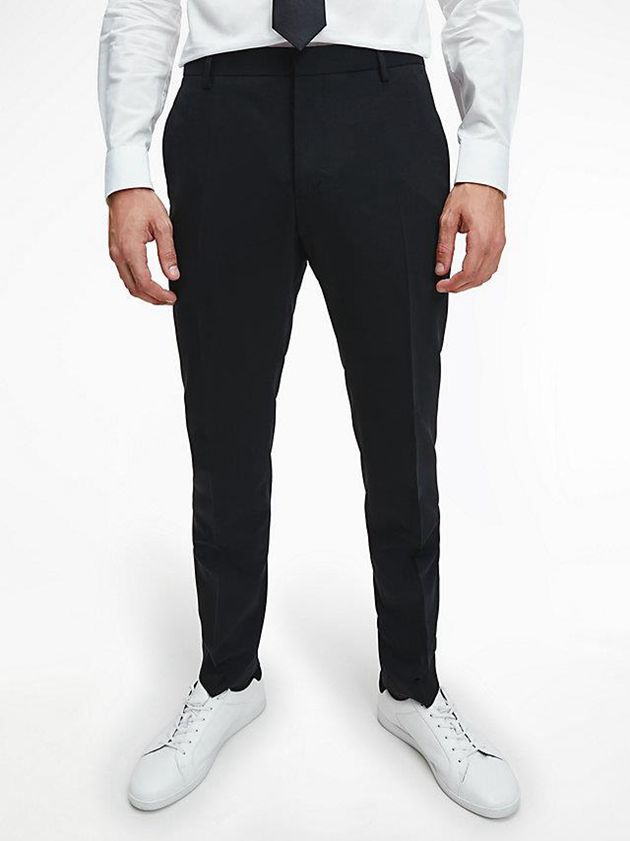 Black Calvin Klein Slim Wool Stretch Suit Men Pants | PNGH-72641