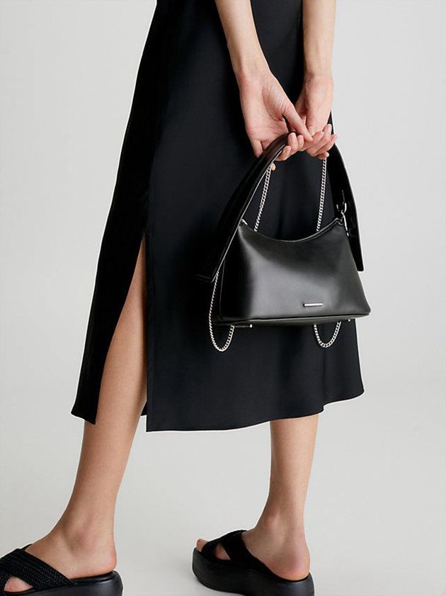 Black Calvin Klein Small Vegan Leather Shoulder Women Bags | YCBP-19875