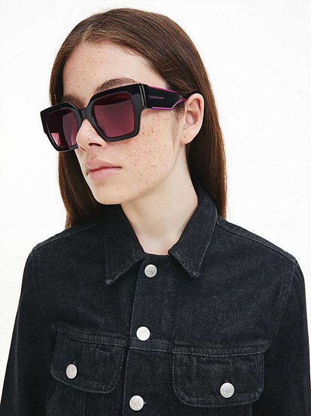 Black Calvin Klein Square Women Sunglasses | MOBW-41896