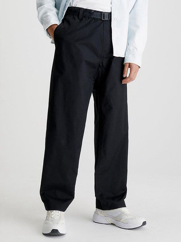 Black Calvin Klein Straight Belted Utility Chinos Men Pants | YQEP-43907