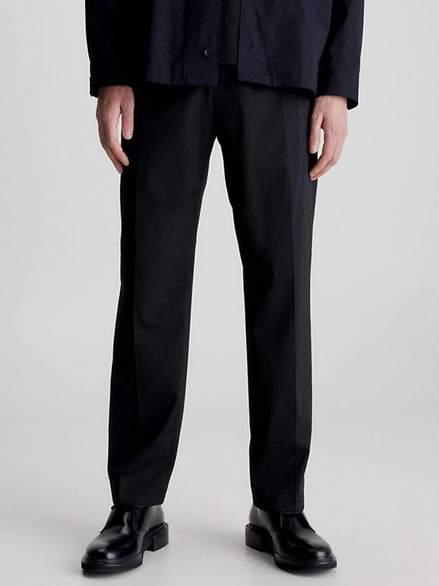 Black Calvin Klein Straight Wool Blend Men Pants | JZXR-84703