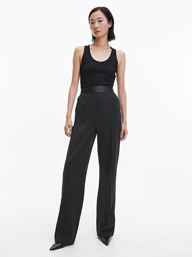 Black Calvin Klein Straight Wool Tuxedo Women Pants | SHEW-03719