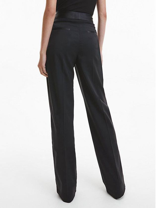 Black Calvin Klein Straight Wool Tuxedo Women Pants | SHEW-03719