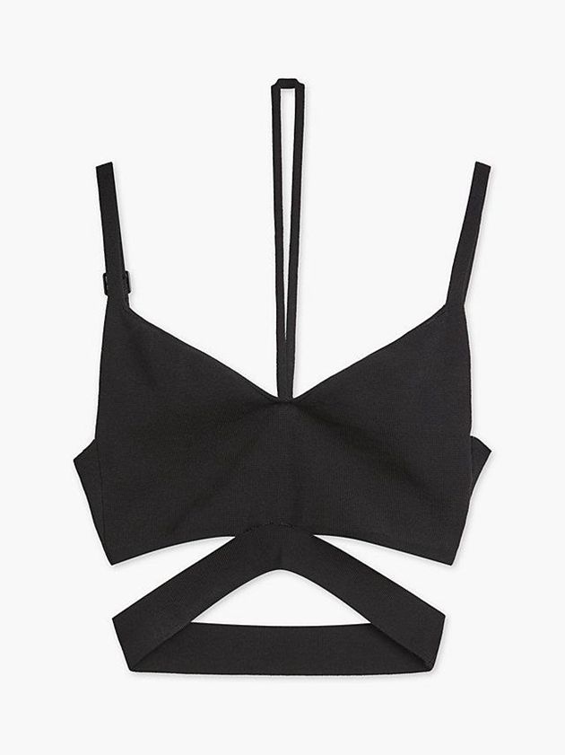 Black Calvin Klein Strappy Knit Bra Women Top | TVGI-68329
