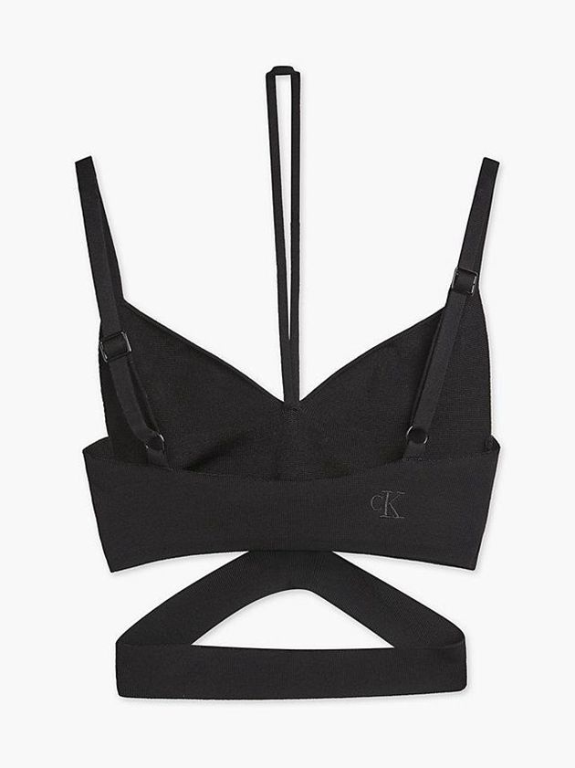 Black Calvin Klein Strappy Knit Bra Women Top | TVGI-68329