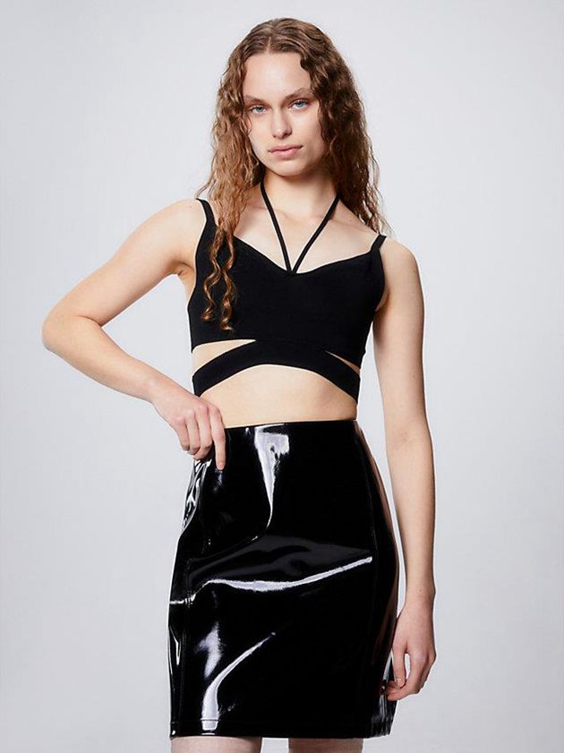 Black Calvin Klein Strappy Knit Bra Women Top | TVGI-68329
