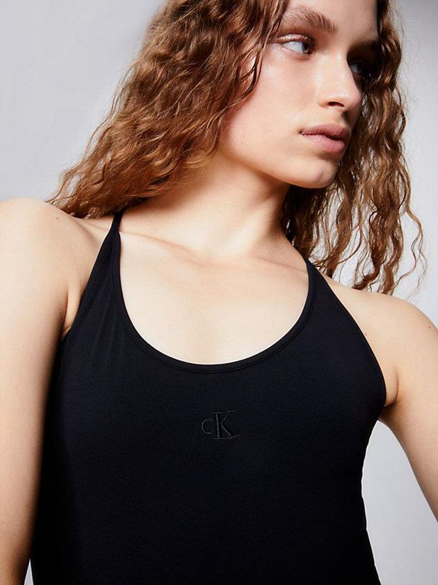 Black Calvin Klein Strappy Open Back Women Bodysuit | SJNH-19457