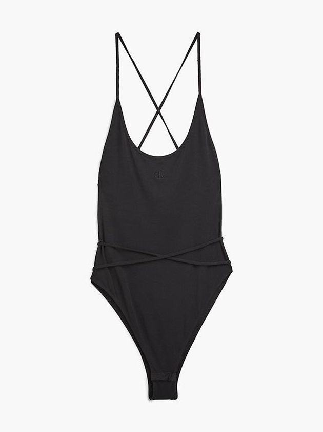 Black Calvin Klein Strappy Open Back Women Bodysuit | SJNH-19457