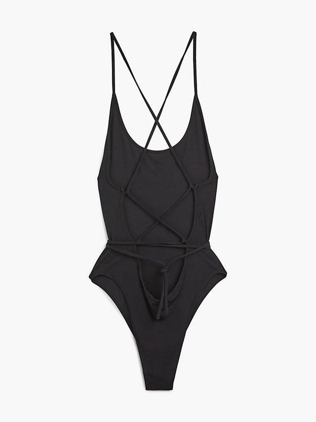 Black Calvin Klein Strappy Open Back Women Bodysuit | SJNH-19457