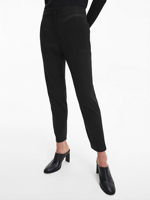 Black Calvin Klein Stretch Gabardine Cigarette Women Pants | PAVZ-73645