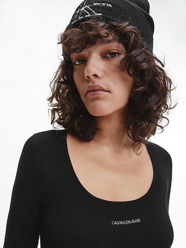 Black Calvin Klein Stretch Knit Bodycon Women Dress | SLVJ-10652