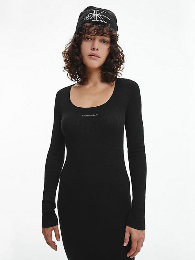Black Calvin Klein Stretch Knit Bodycon Women Dress | SLVJ-10652
