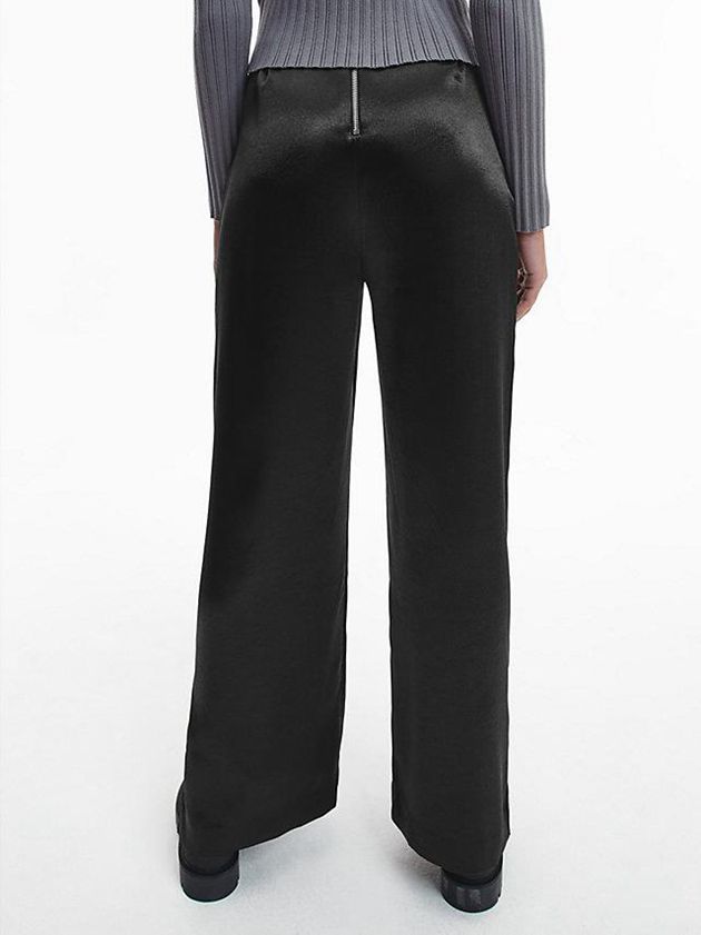 Black Calvin Klein Stretch Satin Wide Leg Women Pants | JQVM-71806