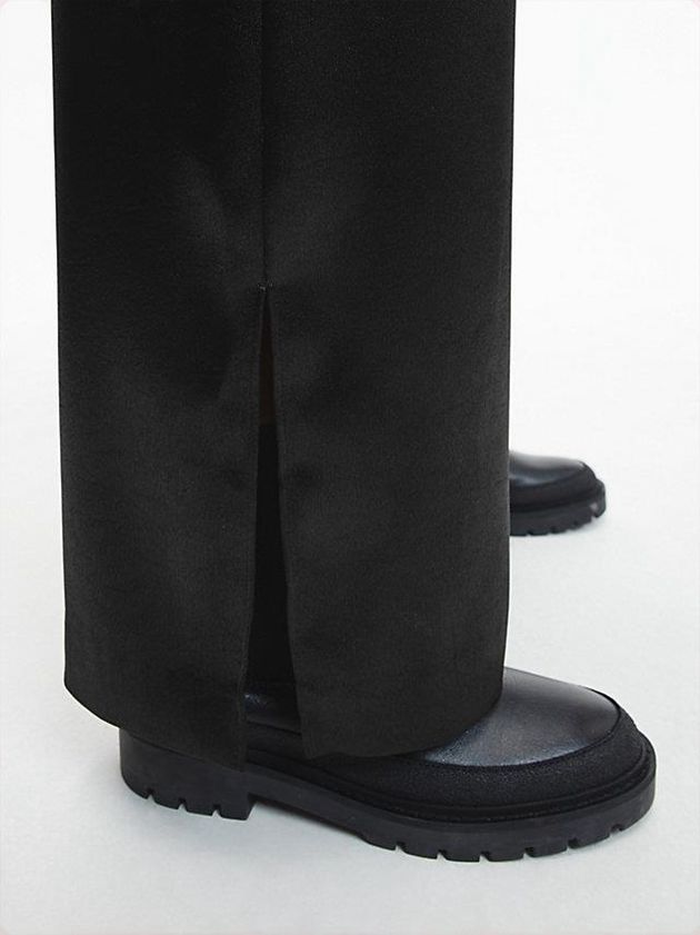 Black Calvin Klein Stretch Satin Wide Leg Women Pants | JQVM-71806
